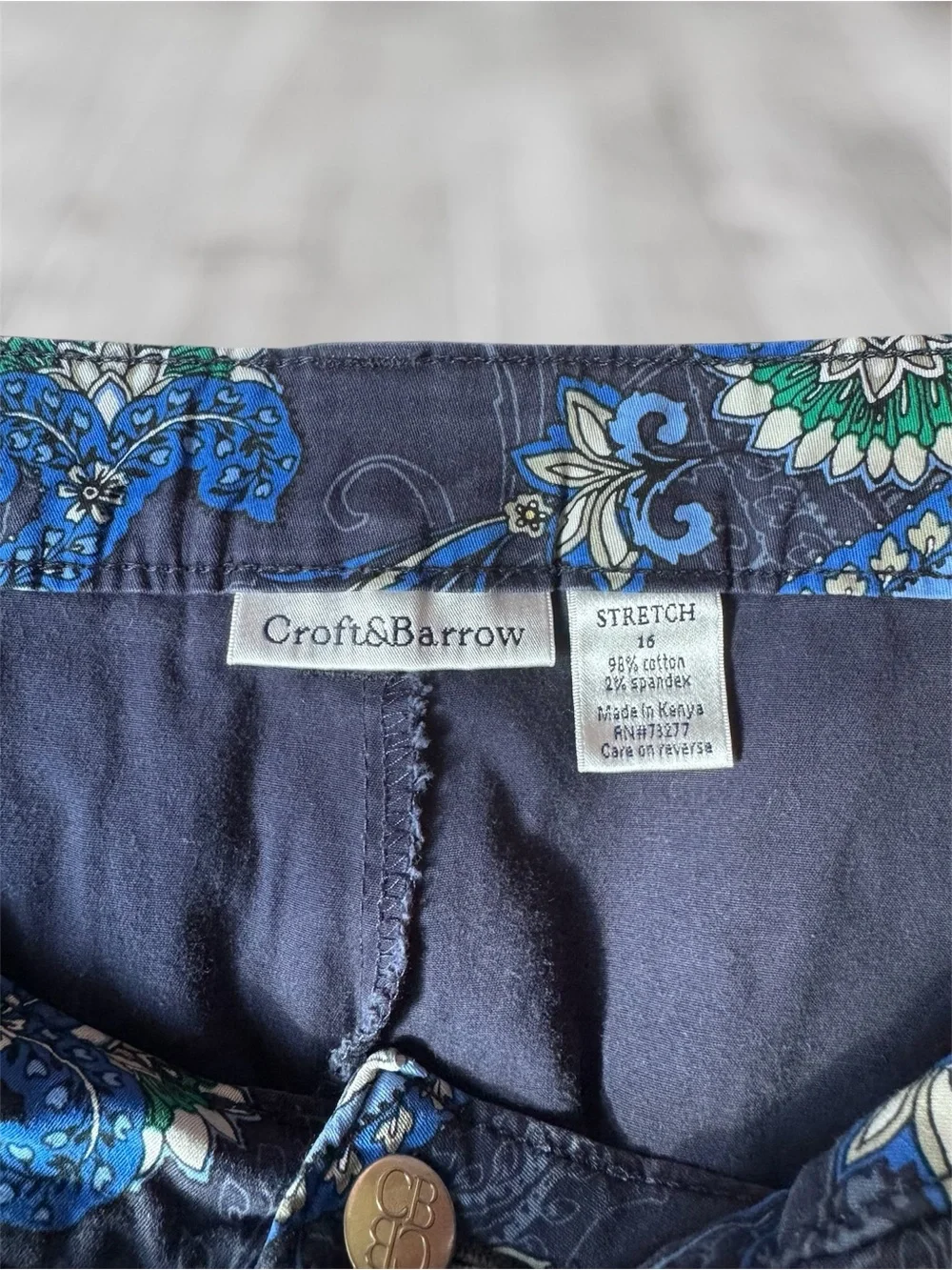 Croft & Barrow Classic Fit Paisley Stretch Skort Size 16 Navy Pockets - Picture 4 of 5